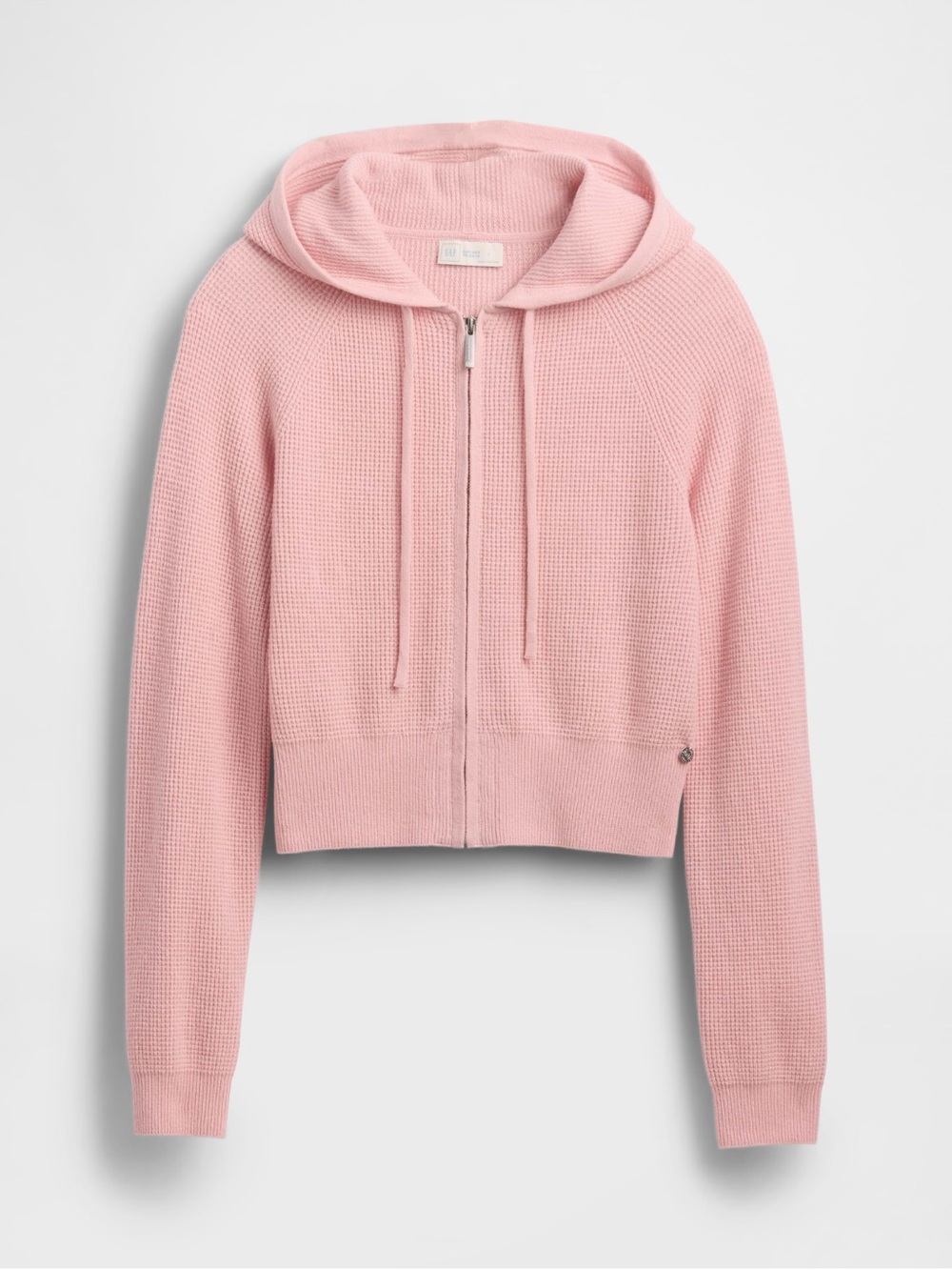 Gap x Summer Fridays Cropped Waffle-Knit Zip Hoodie in Light Pink